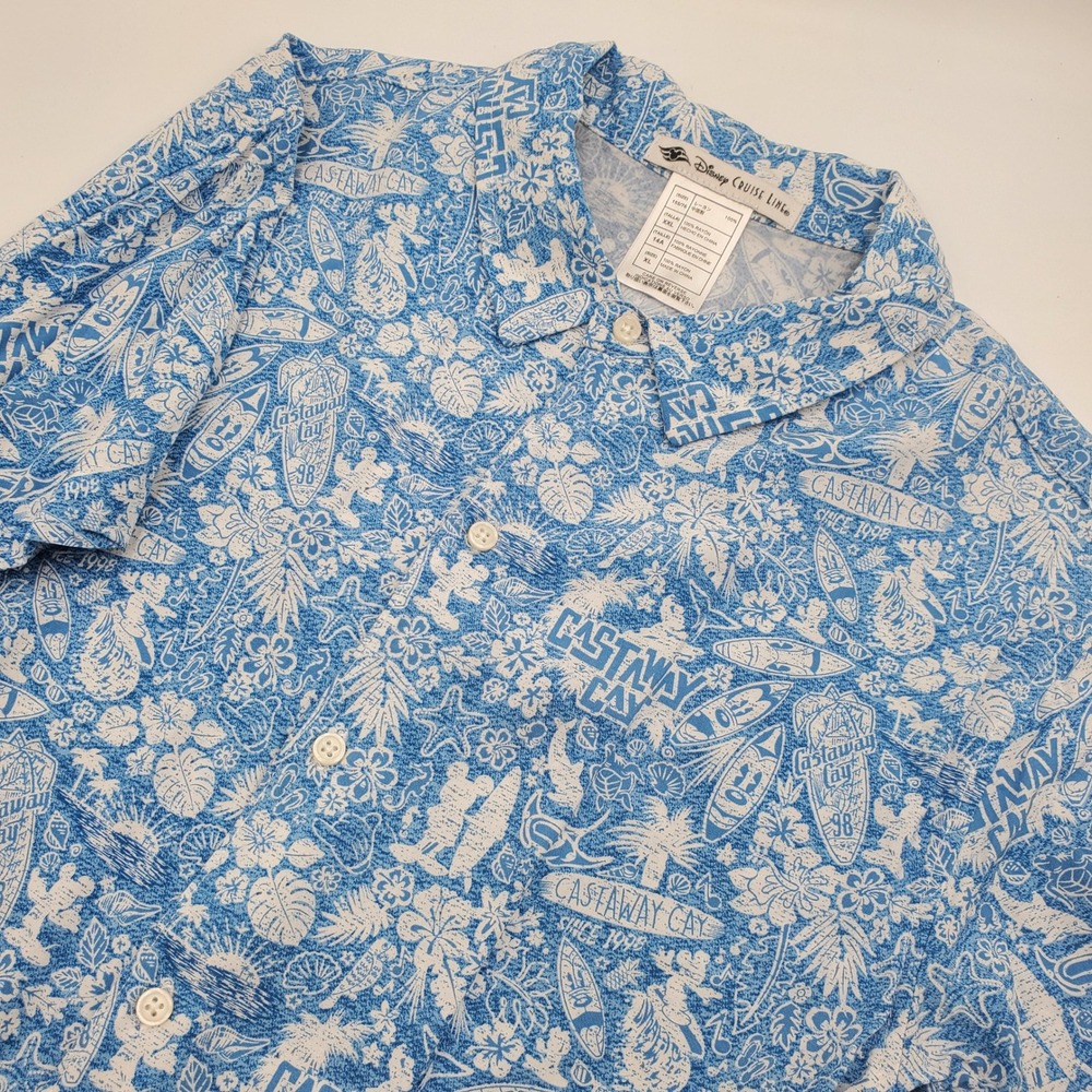 Disney Cruise Line Castaway Cay Kids Youth Button Up Shirt Tropical Aloha XL